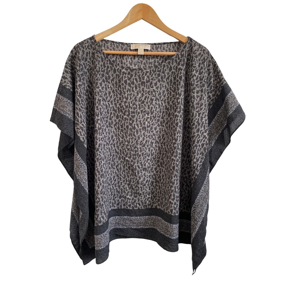 Michael Michael Kors Grey Black Animal Print Poncho Top Kimono L/XL Cover Up